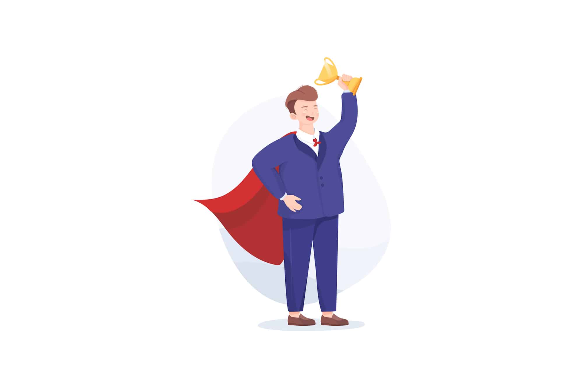 Illustration of a telecom businessman holding a trophy in the air