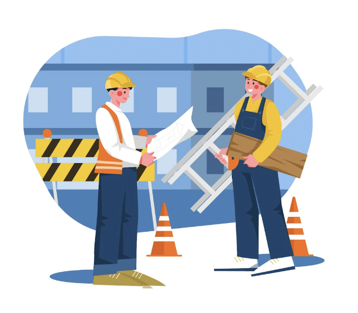 Illustration of two smiling construction workers